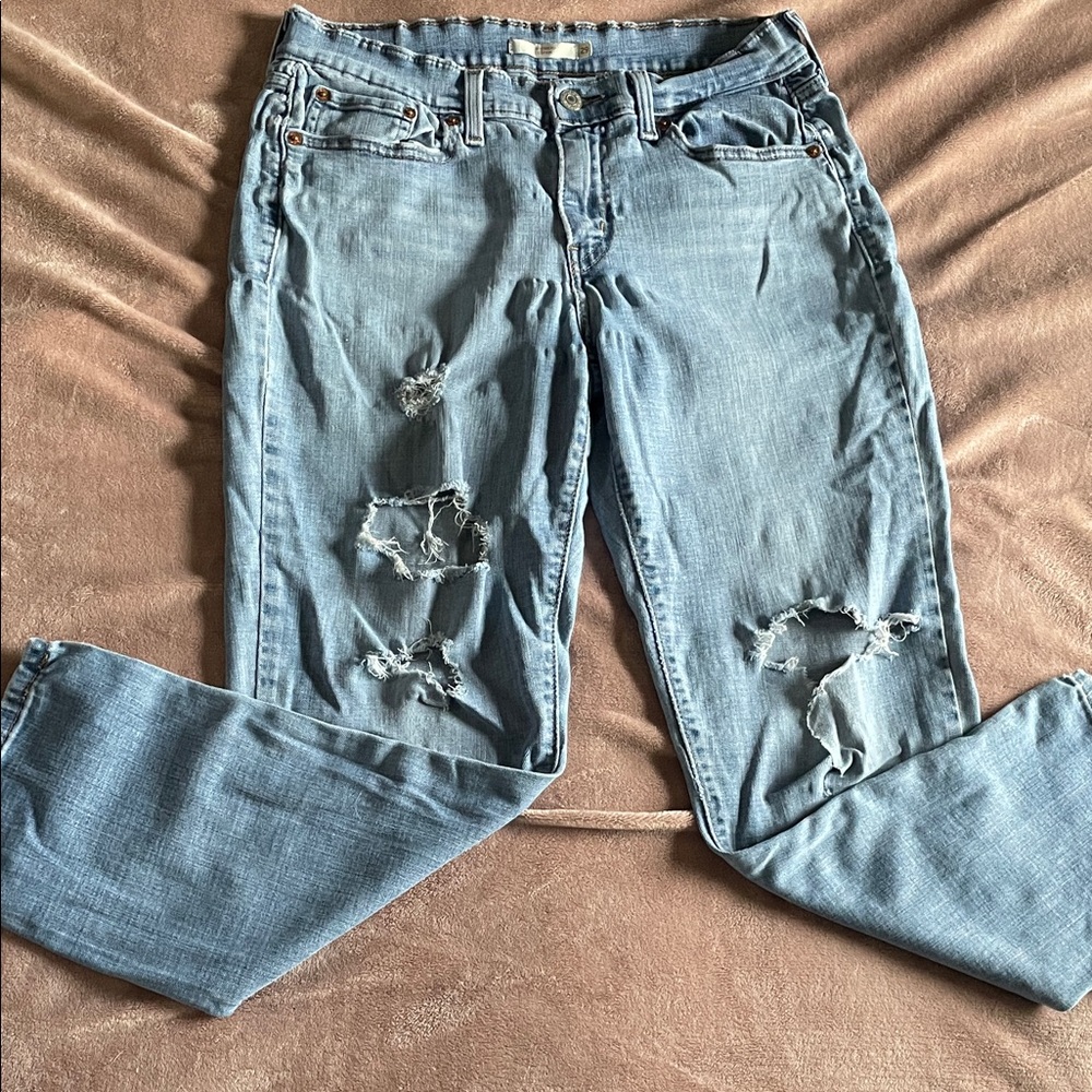 Levi's Light Blue Distressed Straight Leg Jeans